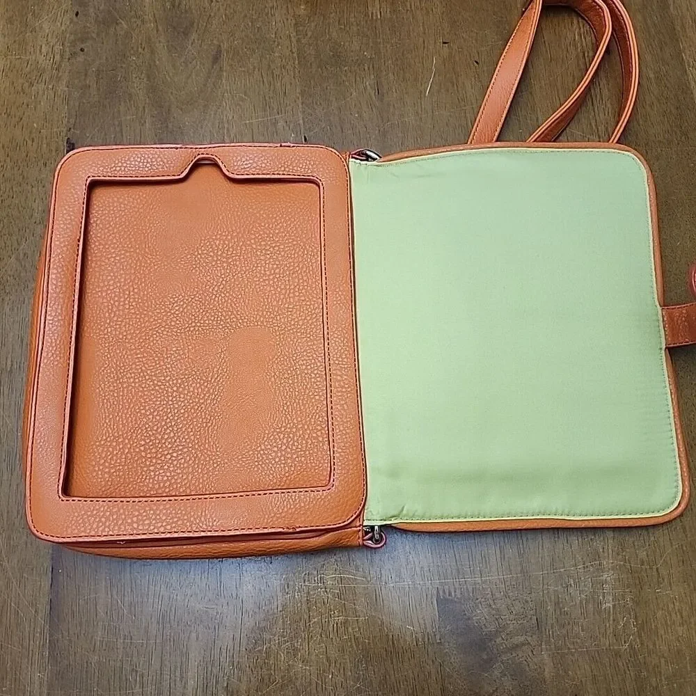Kate Landry Handbag Purse Padded Tablet Pocket Orange Leather Bag‎